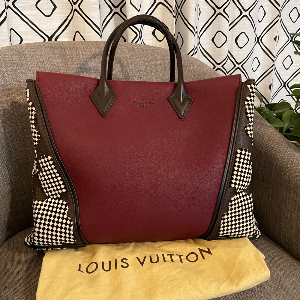 Louis Vuitton Burgundy and Brown Tote with Black-and-White Patterned Sides - Picture 1 of 15